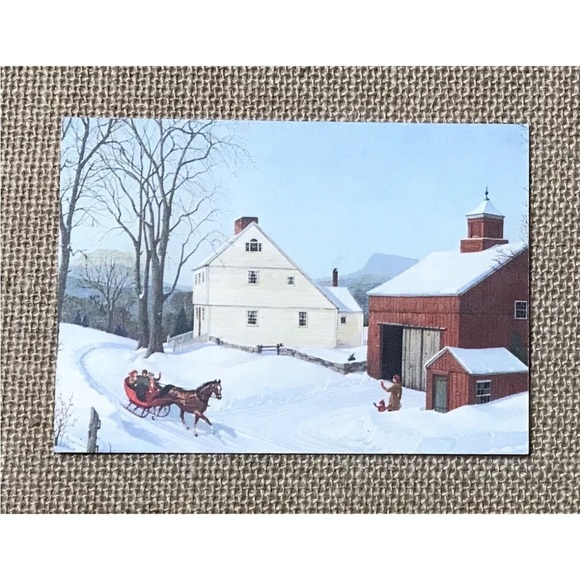 Vintage Christmas Card Charlotte J Sternberg Art West Peak Winter Homestead - Picture 1 of 3